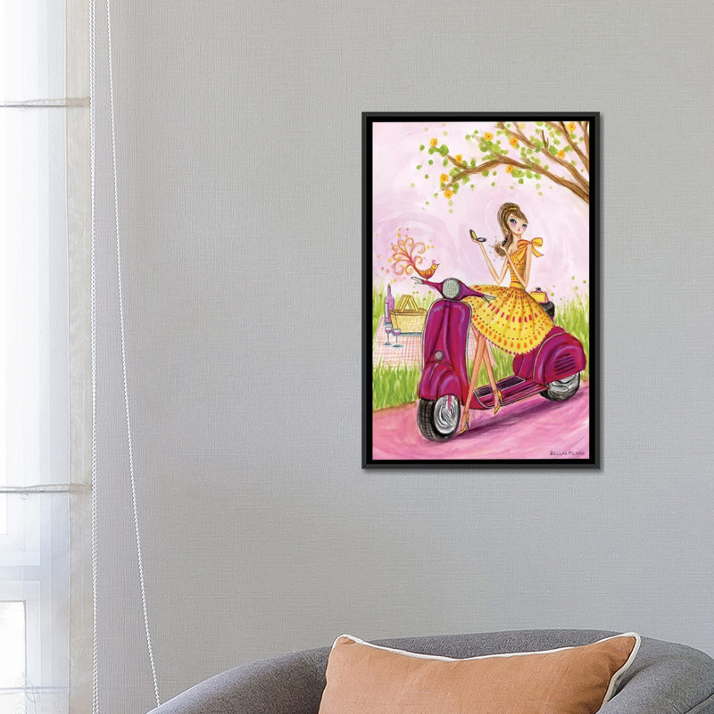 «Birdies Vespa», reproduction sur toile tendue, H 26 po x l 18 po x P 1,5 po, Toile avec cadre noir, Pas de tapis