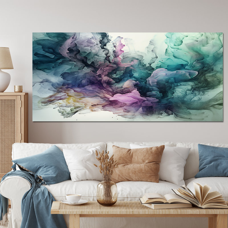Symphonie marbrée verte - mauve, Toile tendue, H 28 po x l 60 po, No Frame