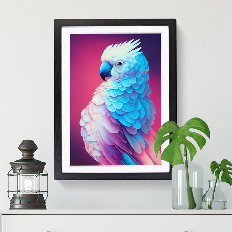 Cockatoo Vaporwave - Single Picture Frame Print, Black Framed, 64cm H x 46cm W