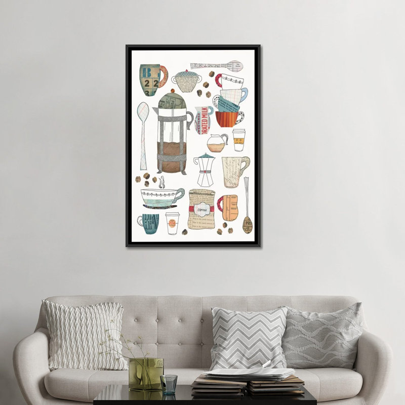 «Coffee Chart II», impression sur toile, H 26 po x l 18 po x P 1,5 po, Toile avec cadre noir, Pas de tapis