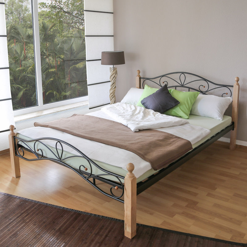Wainfleet Bed Frame, Beige/Black, European Double (140 x 200 cm)