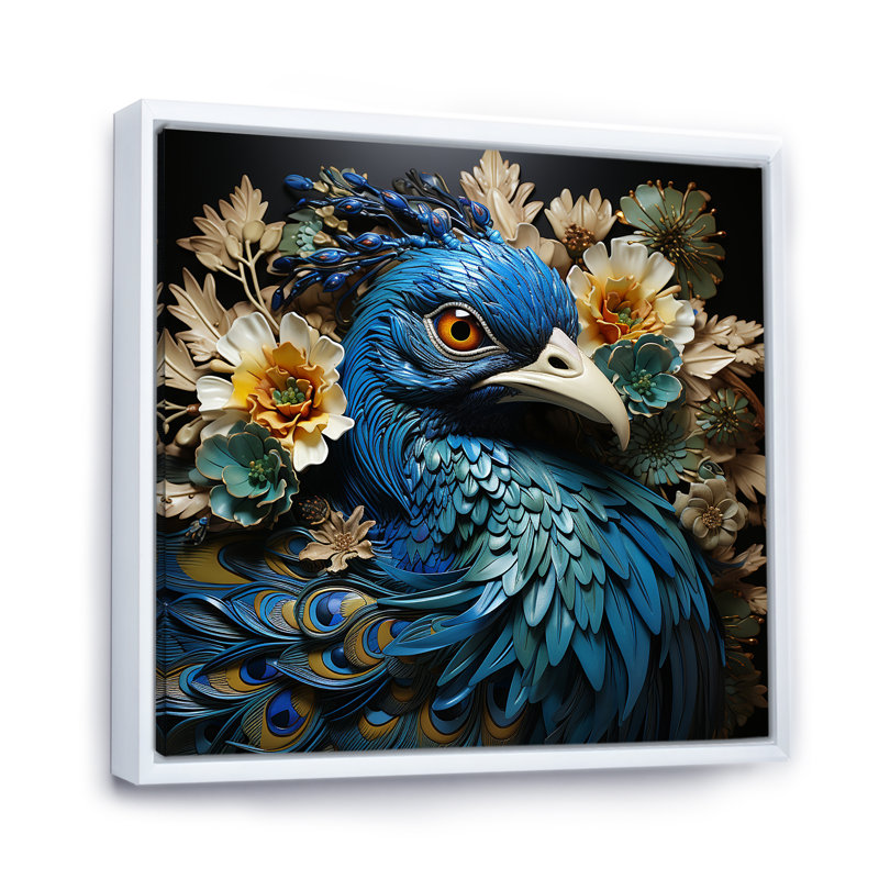 Majestic Flowerful Peacocks Harmony sur toile, Cadre flottant blanc, H 24 po x l 24 po