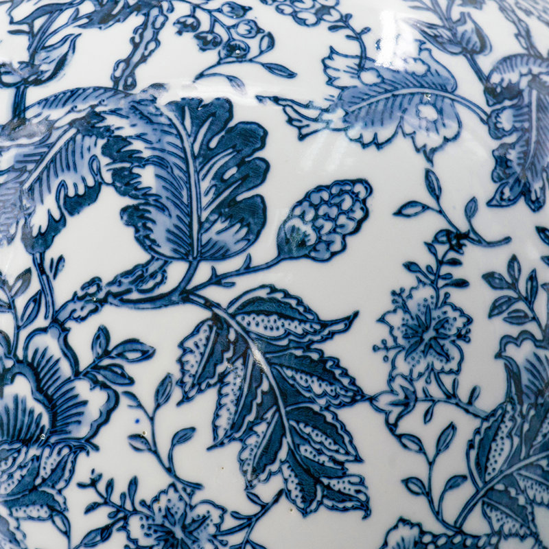 Macy Accent Flower Vase, Traditional Floral Blue White Porcelain 24 Inch