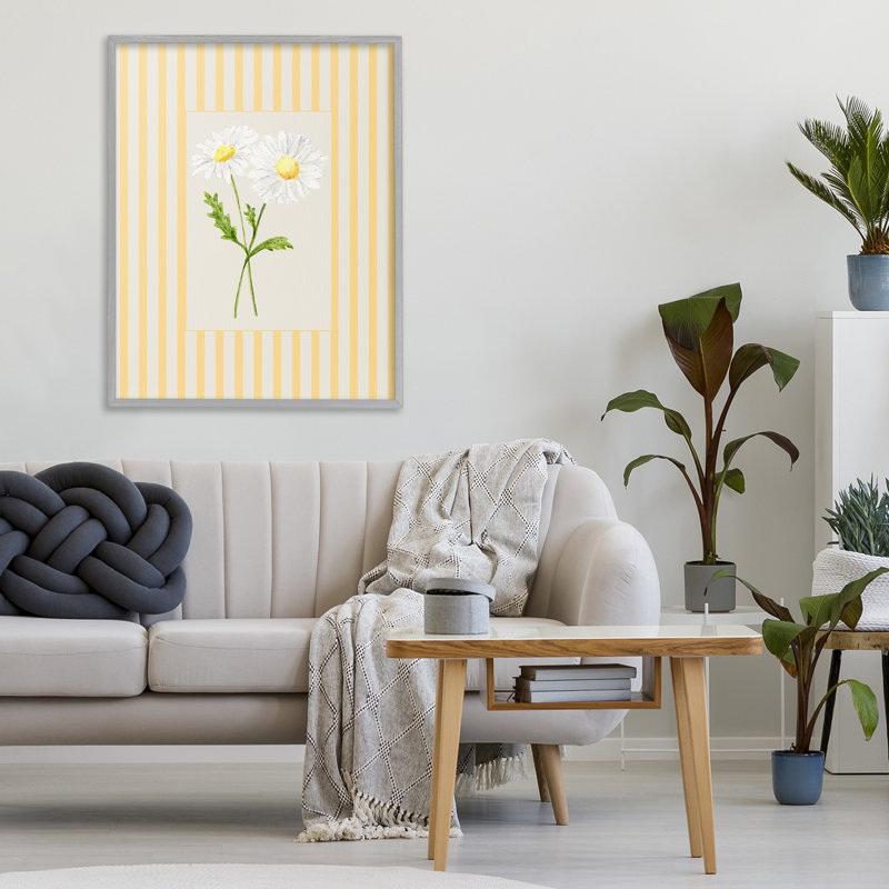 Giclée encadrée jaune à rayures jaunes, design par Lisa Wehmeyer, H 30 po x l 24 po, Estampe numérique Farmhouse
