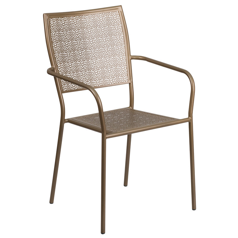Amaaya 35.25'' Round Indoor-Outdoor Steel Patio Table Set with Square Back Chairs, Gold, 5 Pieces: Table, 4 Chairs