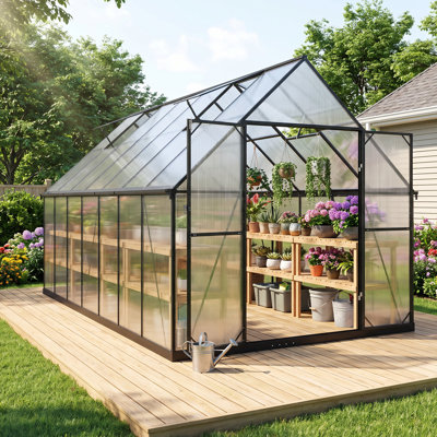 8x14 FT Heavy-Duty Aluminum Polycarbonate Walk-In Greenhouse