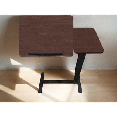 Adjustable Folding Bedside Table - Stand With Wheels, Height For Laptop And Work, Walnut Color, Versatile Use Mobile Desk Angle Adjustment, Safe
