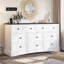 Commode de chambre à coucher avec 10 tiroirs, meuble télé long de 55,2 po avec station de charge, commode de style maison de campagne, grande commode de rangement en bois pour le salon de la chambre à coucher-179106611