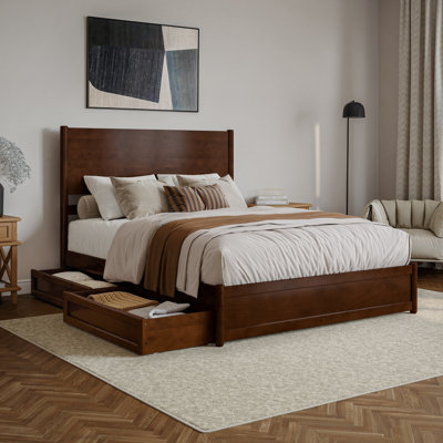 Lit plateforme en bois avec pied de lit et tiroirs de rangement Ronan