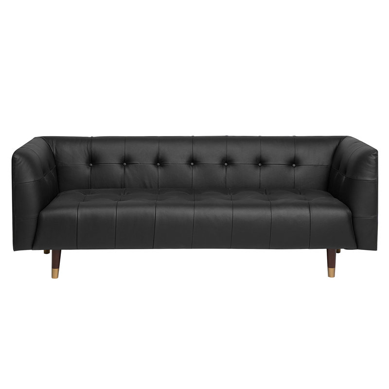 Fougeres 3 Seater Genuine Leather Sofa, Black