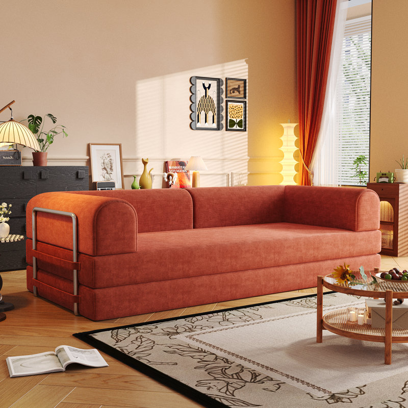 78.74" Convertible Sleeper Sofa Bed, Corduroy Folding Mattress Couch, High Rebound Density Sponge Sofa, Yoga Sofa Lounge Couch For Living Room Bedroom