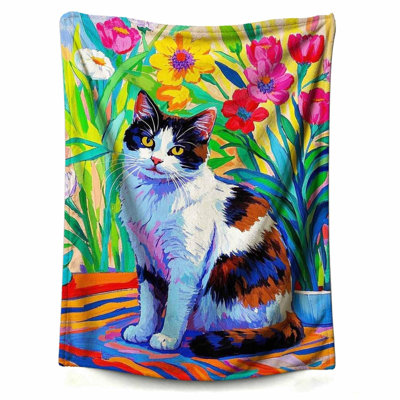 Couverture Chat dans les fleurs Jeté en laine douce et confortable Couvertures pour canapé Voiture de bureau Camping Yoga Voyage Décoration de la maison Cozy Plush Beach Gift, 40 x 50 po