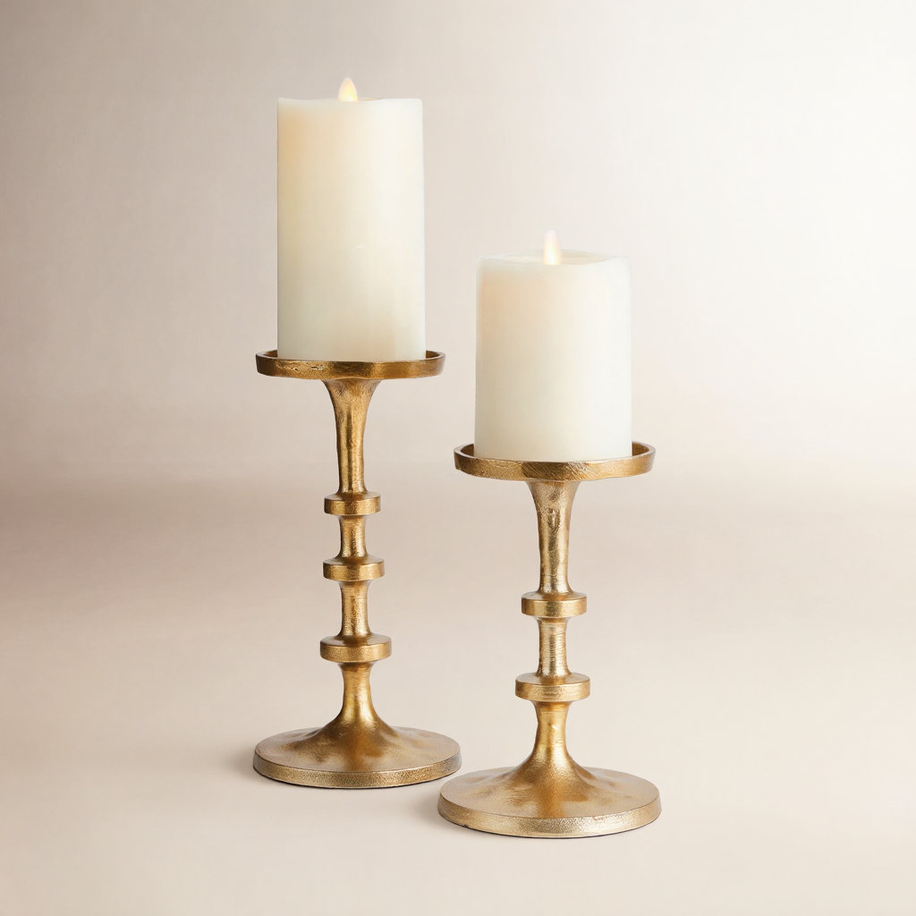 10'' H Aluminum Tabletop Candlestick, Gold