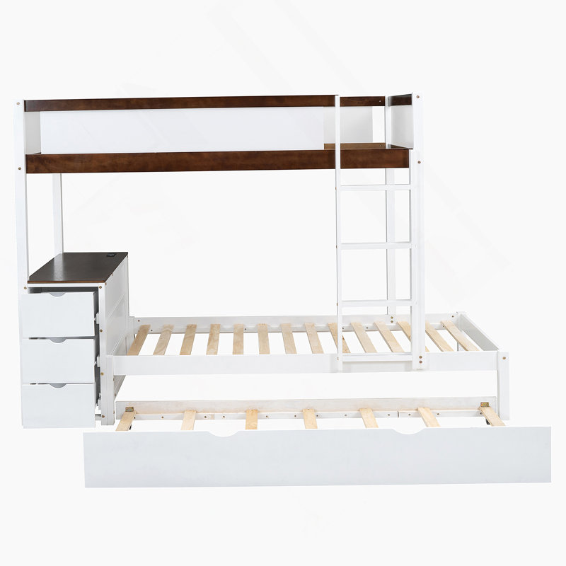 Lit superposé avec rangement gigogne ET noyer, Simple sur simple