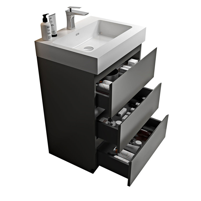 Meuble-lavabo sur pied simple Rosemont, Blanc, gris
