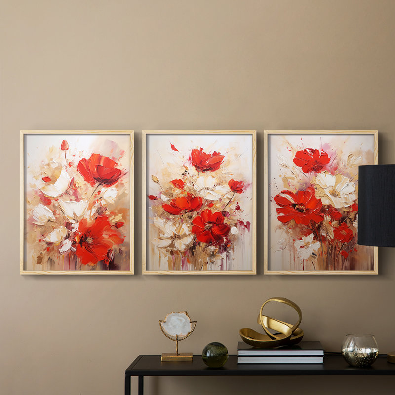 Étude florale CIX -Set de 3 estampes numériques giclées -Prêt à, H 10 po x l 8 po, Encadré naturel