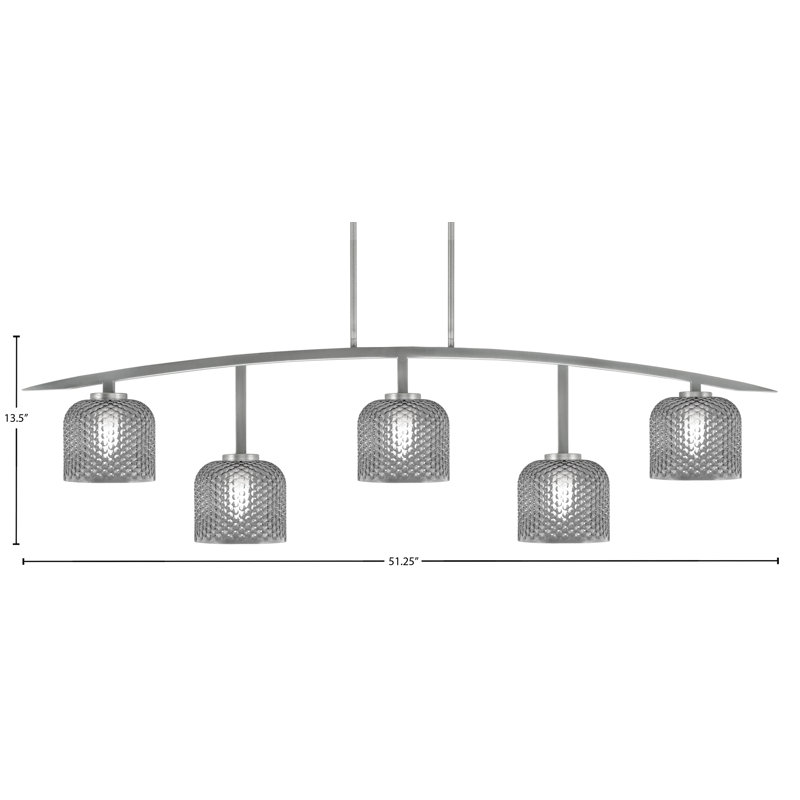 Barre d'éclairage 5 lumières avec verre texturé Kurve, H 13,5 po x l 51,25 po x P 6 po, Nickel, Fumée