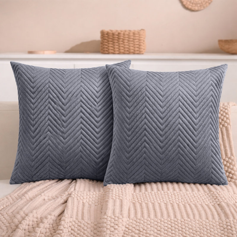 Aspire Homeware Embossed Square Velvet Cushion Cover, Grey, Pack of 2