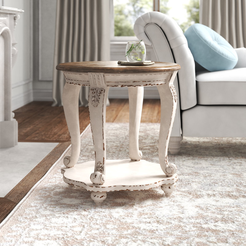Antiqued Two-Tone Mirrored Storage Round End Table