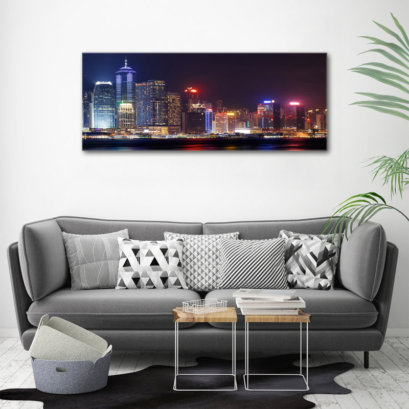 Hong Kong By Night - No Frame Print, Canvas, 50cm H x 125cm W x 2cm D