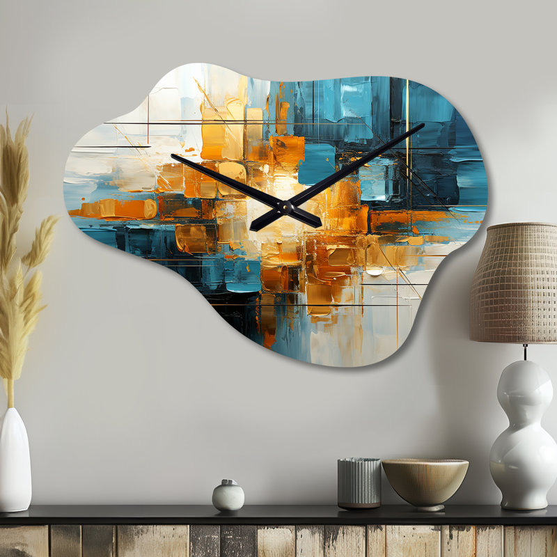 Horloge murale dorée abstraite fractale Collage Reflections II - fractale de nuage, horloge murale, Petit