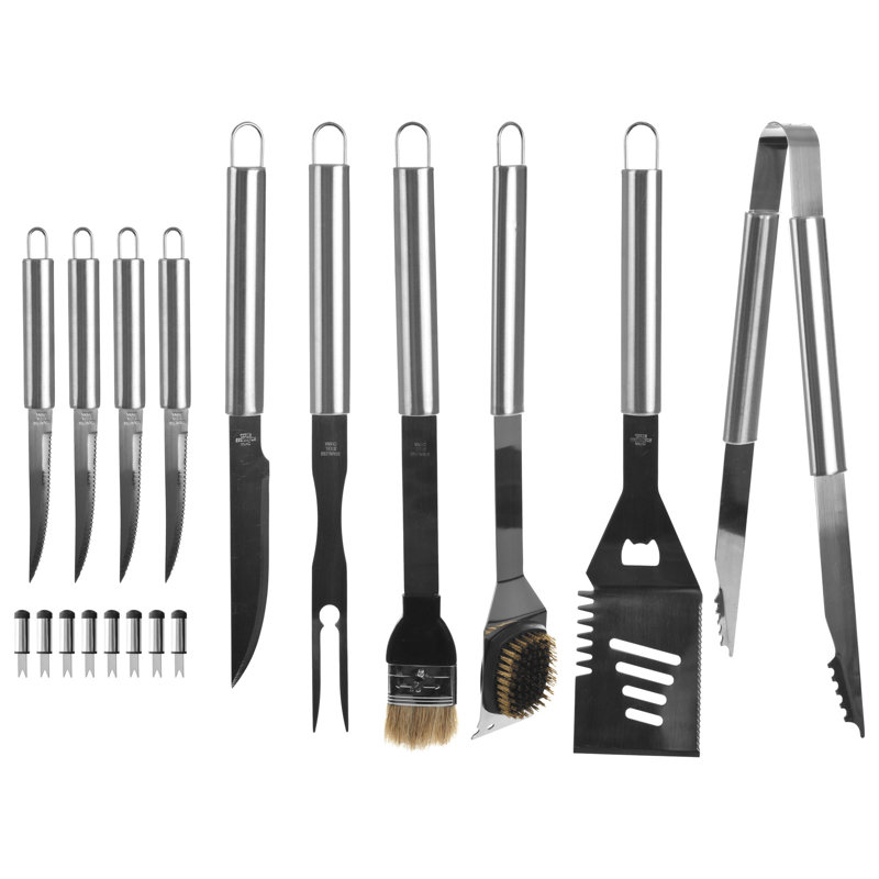 Ensemble d'accessoires de barbecue - Ensemble d'outils de barbecue en acier inoxydable de 19 pièces avec étui de transport en aluminium - Ensemble de barbecue complet pour barbecue extérieur - Accessoires de gril pour papa, fête des pères ou annivers