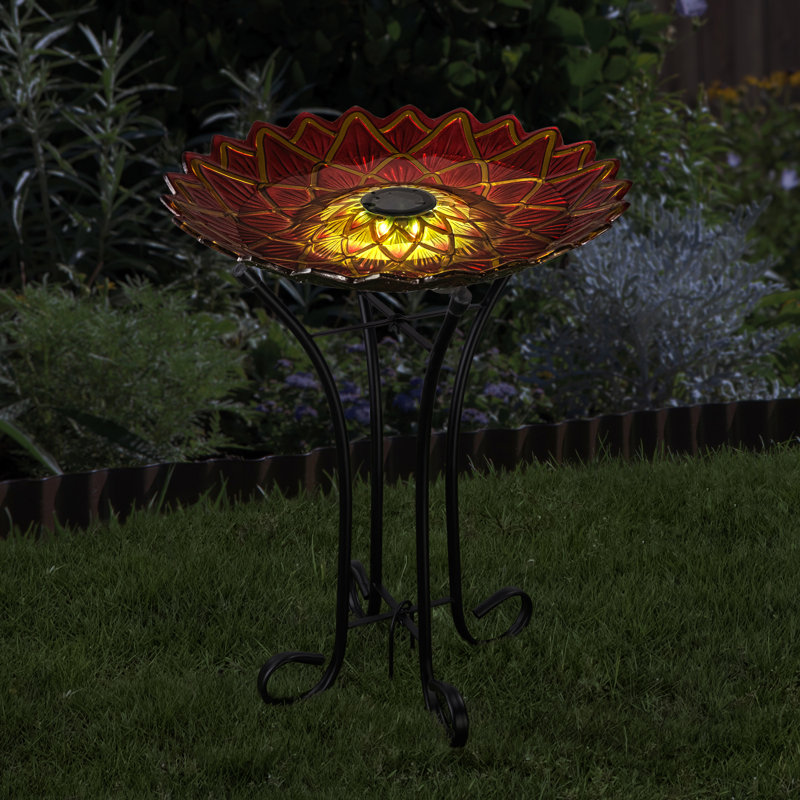 17.8" Fusion Glass Birdbath with Solar-Powered Light