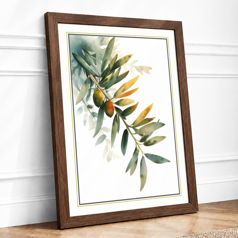 Olive Branch Botanical - Framed Print, A3 - 42.0 x 29.7 cm, Walnut