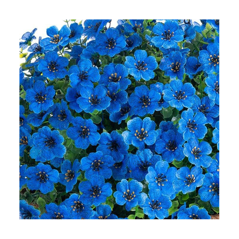 Artificial Faux Hanging Plants Flowers Basket for Summer Outdoor Outside Decoration, Blue