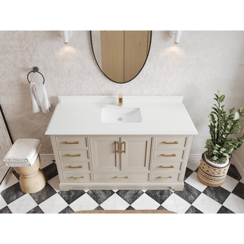 Meuble-lavabo simple 60 po avec plateau Khiala, Blanc