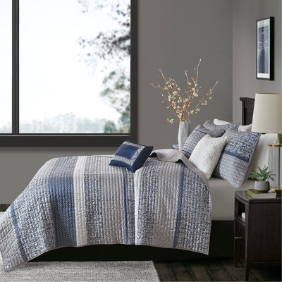 6 pièces bleu marine - Double / grand avec courtepointe confortable et coussins réversibles 100%