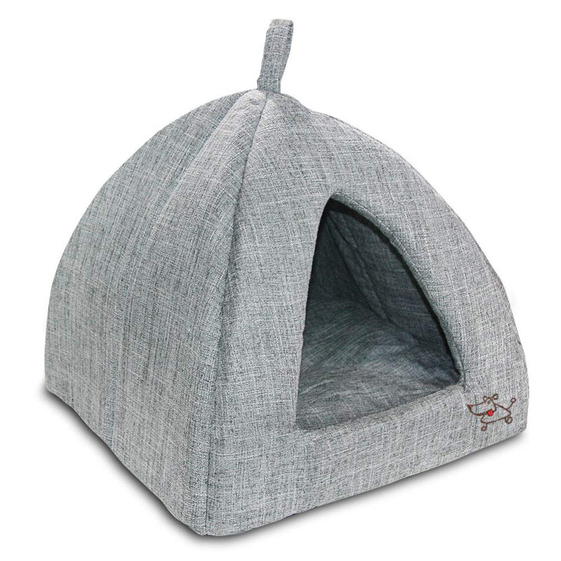 Gray Linen Small Pet Tent Bed with Removable Cushion