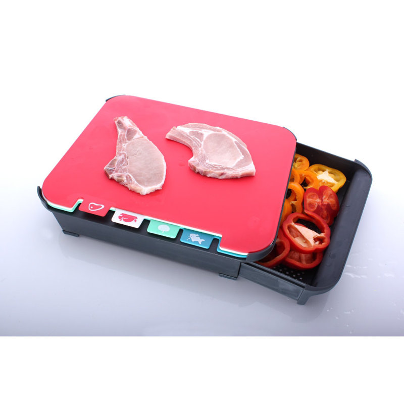 Calitek Coloured Chopping Board Set With Stand And 2 Drawer Compartments