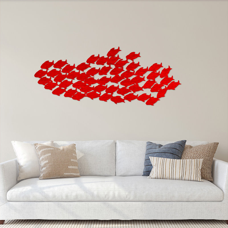 Coastal Animals & Insects Wall Decor on Metal, 7" H x 18" W x 0.06" D, Red