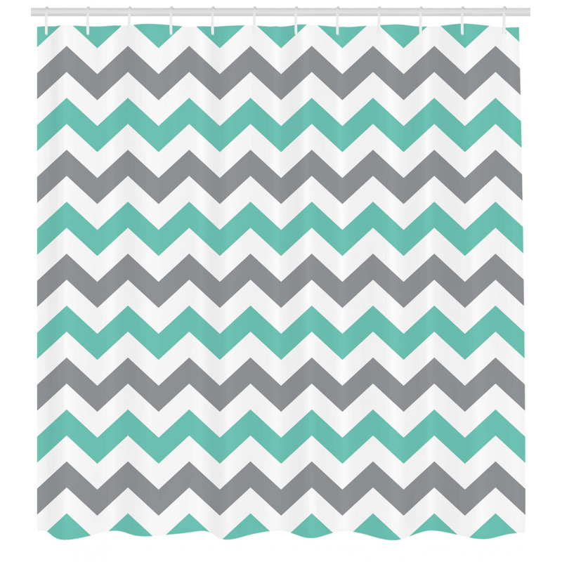 Sea Blue Chevron Geometric Zigzag Shower Curtain with Hooks