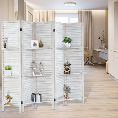 Artoria Panels Room Divider with Shelves Folding Privacy Screens Freestanding for Home Office Studio by Beachcrest Home