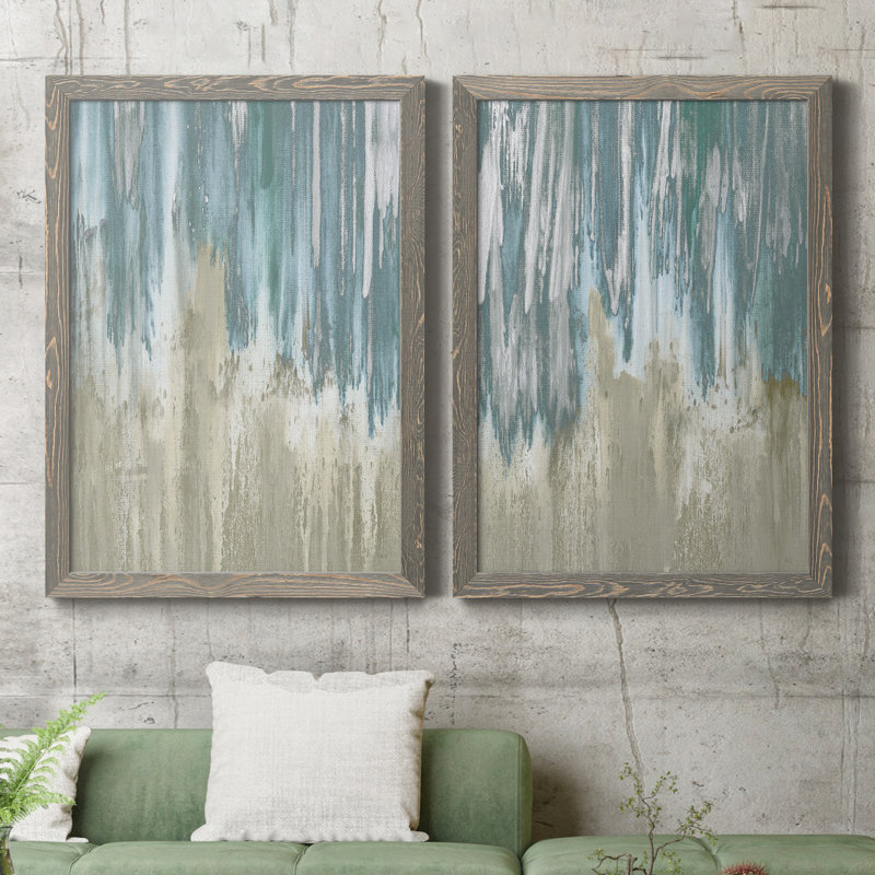 «Like a Waterfall I», ensemble de 2 reproductions, Toile avec cadre gris, Pas de tapis, H 44 po x l 31 po x P 1 po