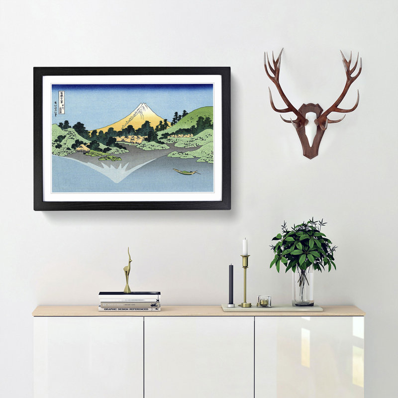 Mount Fuji Reflection by Katsushika Hokusai - Picture Frame Painting Print, Black Framed, 48cm H x 65cm W x 2cm D