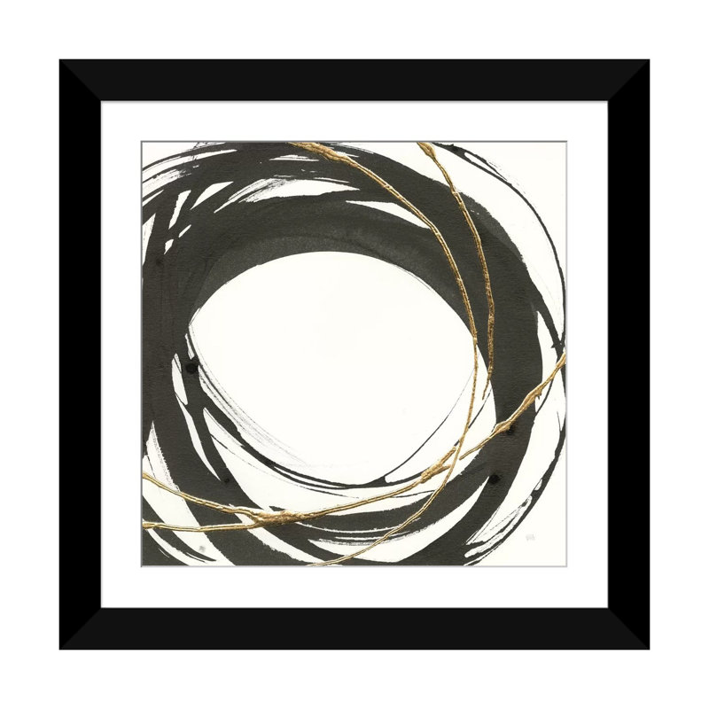 «Gilded Enso III», impression sur toile, H 16 po x l 16 po x P 1 po, Papier beaux-arts encadré noir, Blanc