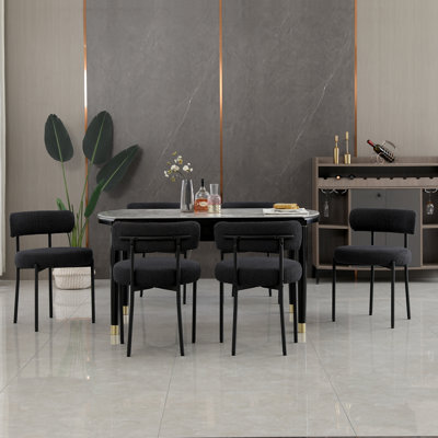 Modern Accent Chair, Upholstered Dining Chairs, Short Plush Fabric, Armless Dining Chair With Backrest, Sherpa Chair For Dining Room, Kitchen, Living Room, Black Metal Legs