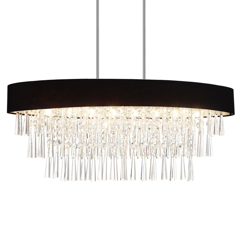 38'' 8 Light Oval Drum Shade Chandelier With Chrome Finish – G9 LED Compatible – Oversized Crystal Ceiling Light for Dining Room or Kitchen Island