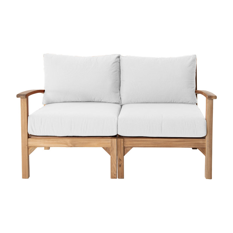 Huntington 60'' Wide Teak Loveseat with Cushions, White Sunbrella®