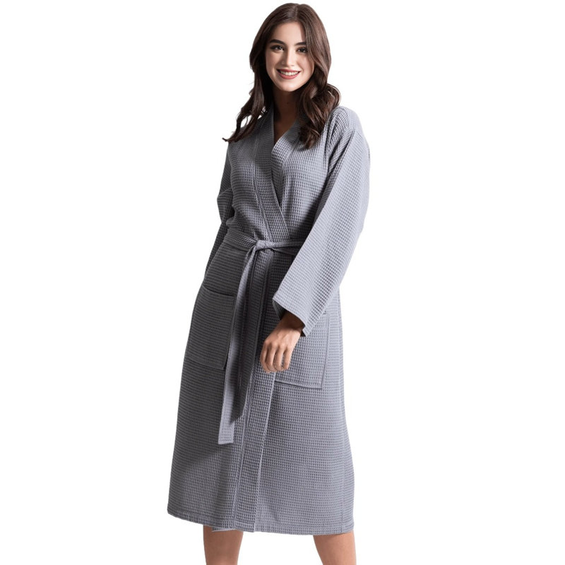Peignoir mi-mollet en mélange de coton avec poches Hobard, M, gris