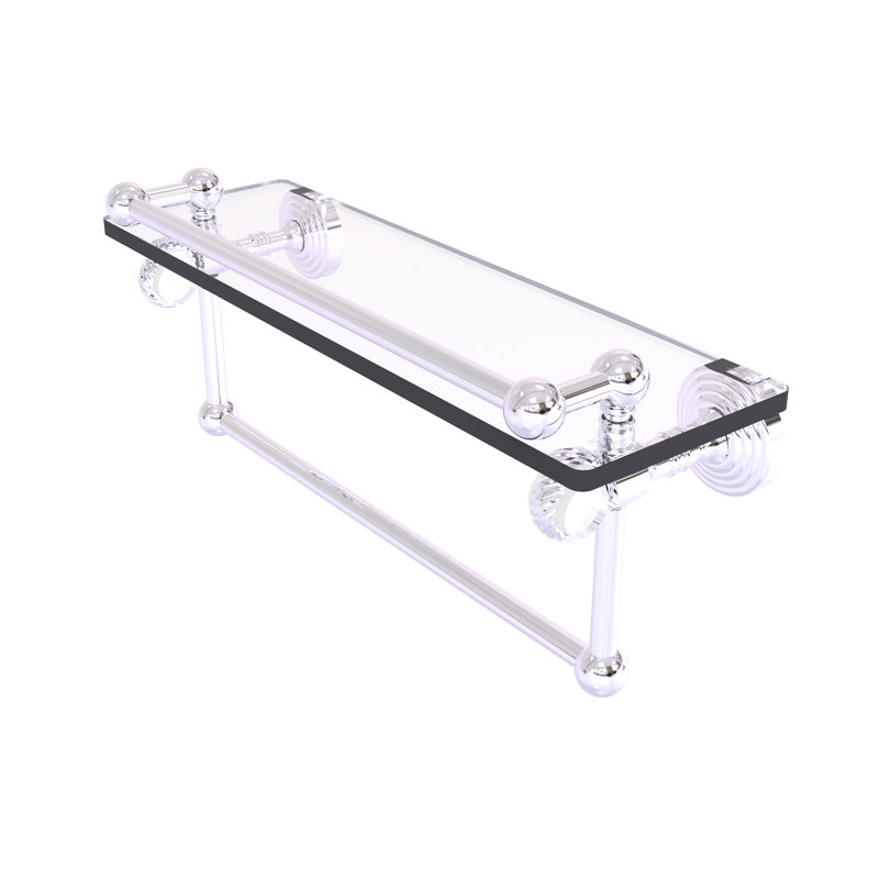 Jarrell Glass Bracket Shelf with Towel Bar, Polished Chrome, 5.5" H x 16" W x 6.8" D