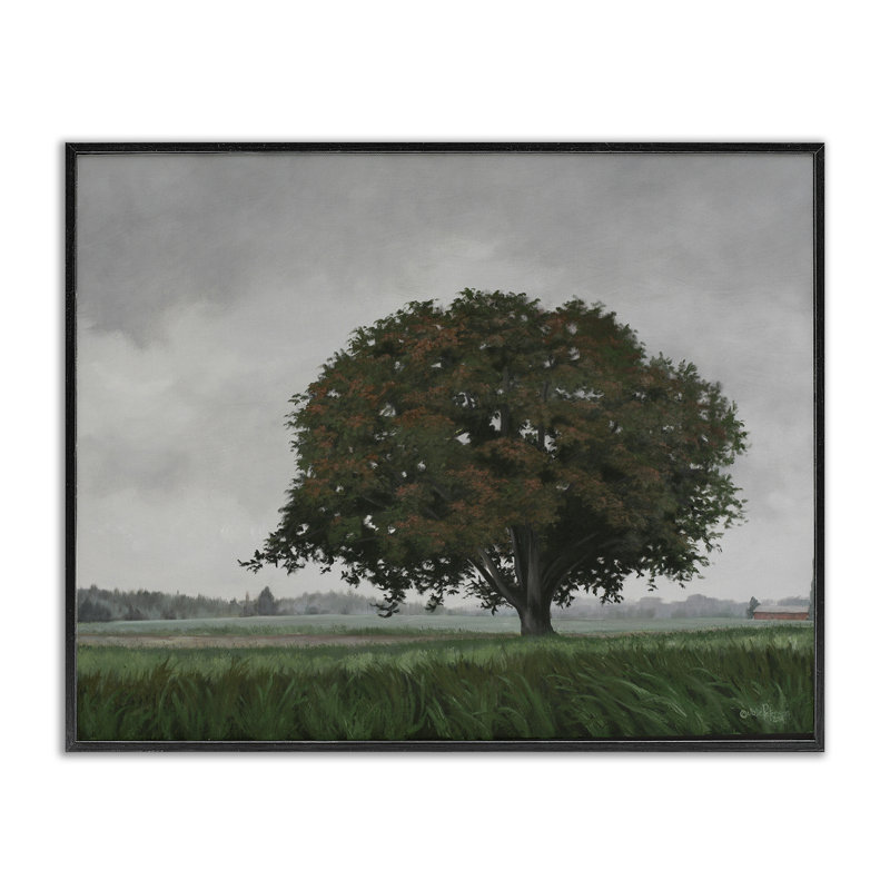 Atmospheric Lone Tree Framed Giclee, design by Julie Peterson, 11" H x 14" W, Midnight Black Framed Giclee
