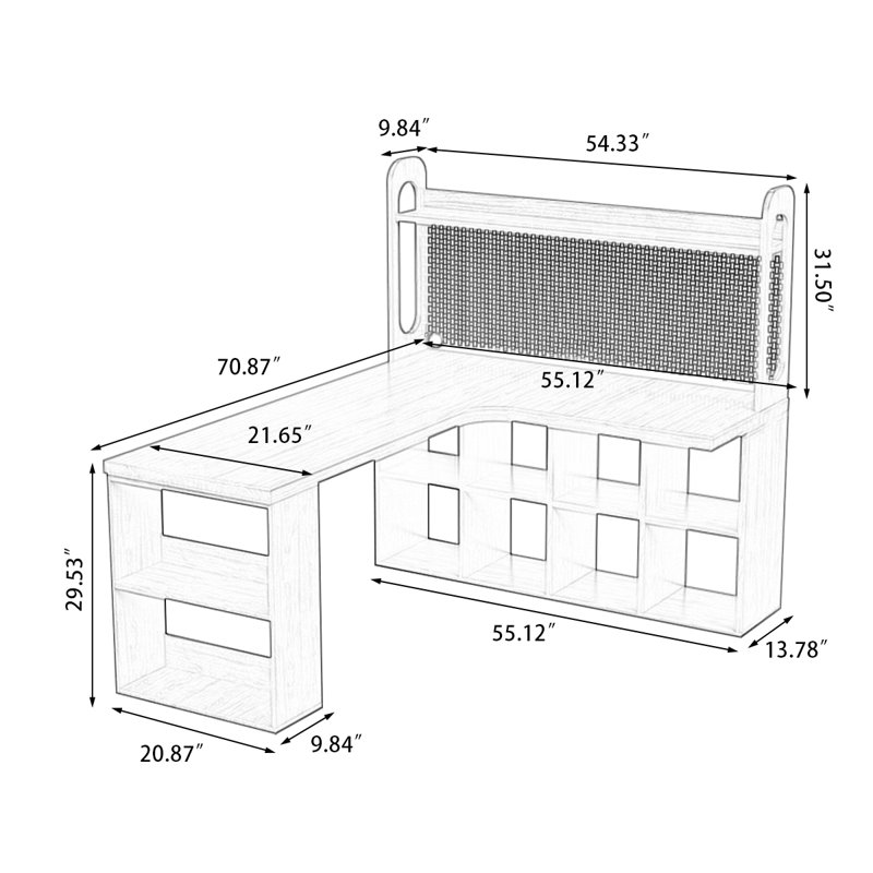 Bureau en fer massif en forme de L brun noyer + noir, Retour à droite, H 61,02 po x l 70,87 po x P 55,12 po