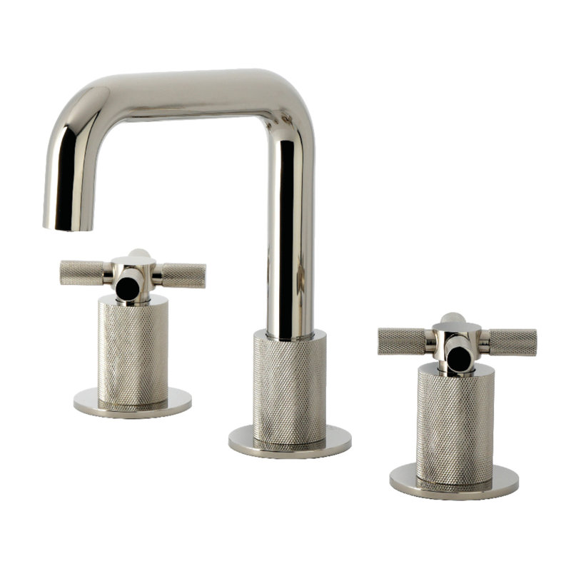 Kingston Brass Convergent Two-Handle 3-Hole Deck Mount Widespread Bathroom Faucet With Push Pop-Up Drain, Polished Nickel