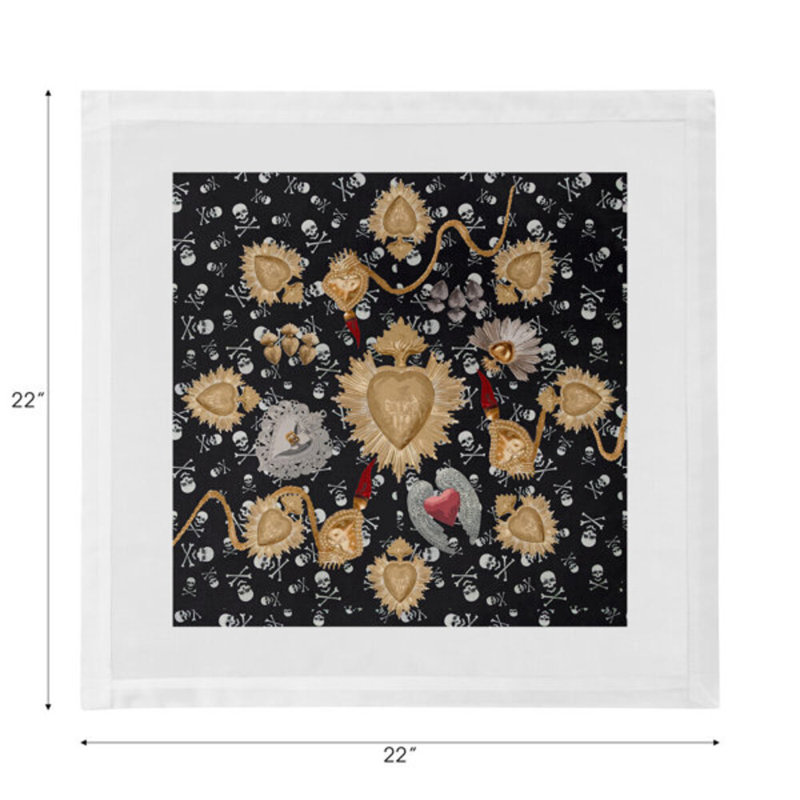 Serviettes de table en satin de coton Ex vot Skulls