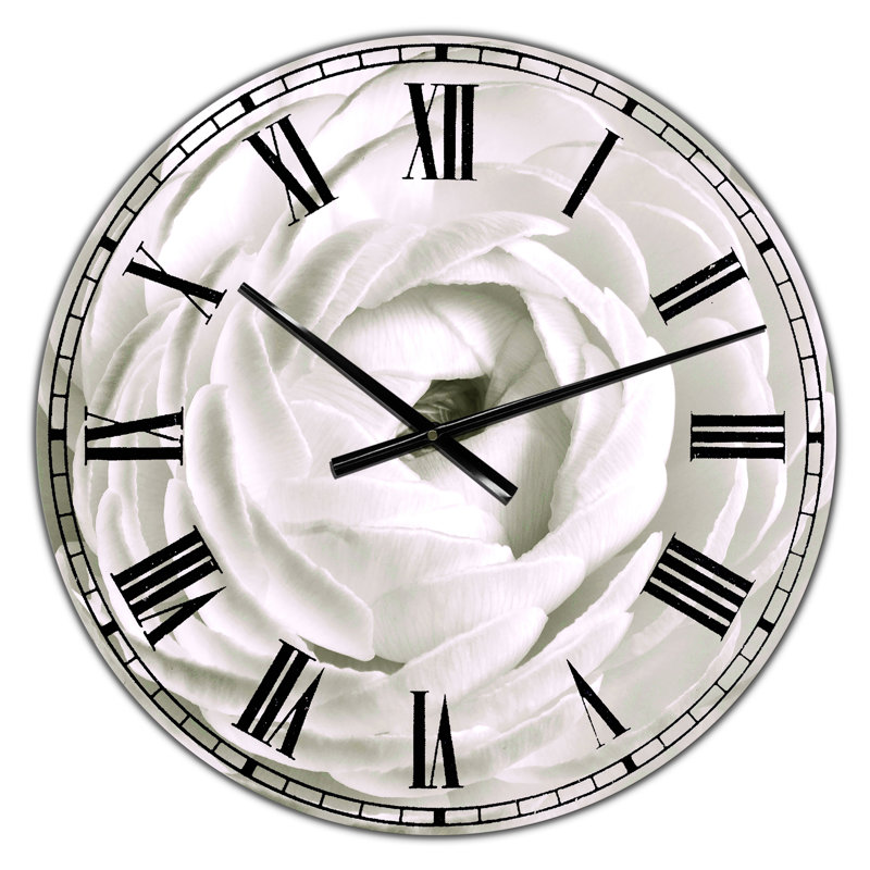 White Rannunculus Close up - Large Cottage Wall Clock, Small