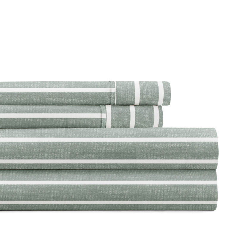 Twin Green and White Striped Microfiber Sheet Set